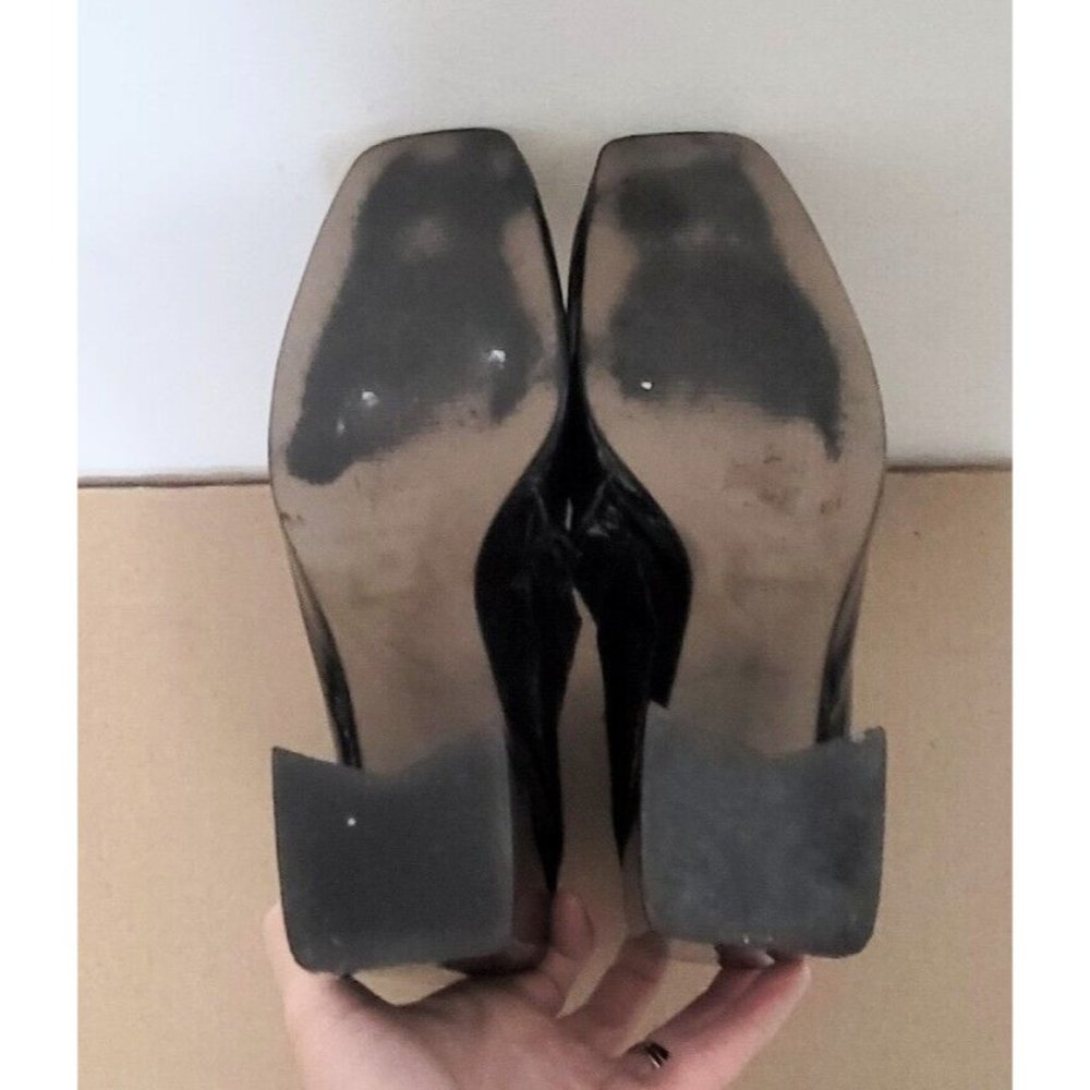 Topshop Black Patent Leather Boots Womens Size 38 Chunky Block Heel Retro - Picture 5 of 14